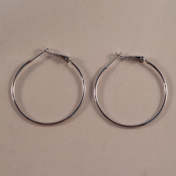 18K White Gold Filled 35mm Smooth Hoop Earrings 1.37" Women's Classic Party Gift - Picture 2 of 3